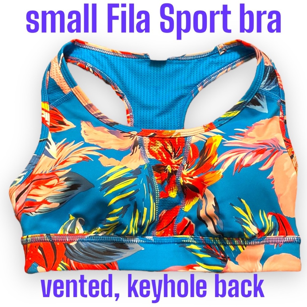 Small Fila Sport Racerback Bra Bright Back Keyhole Red Pink Blue Green Vent Grey